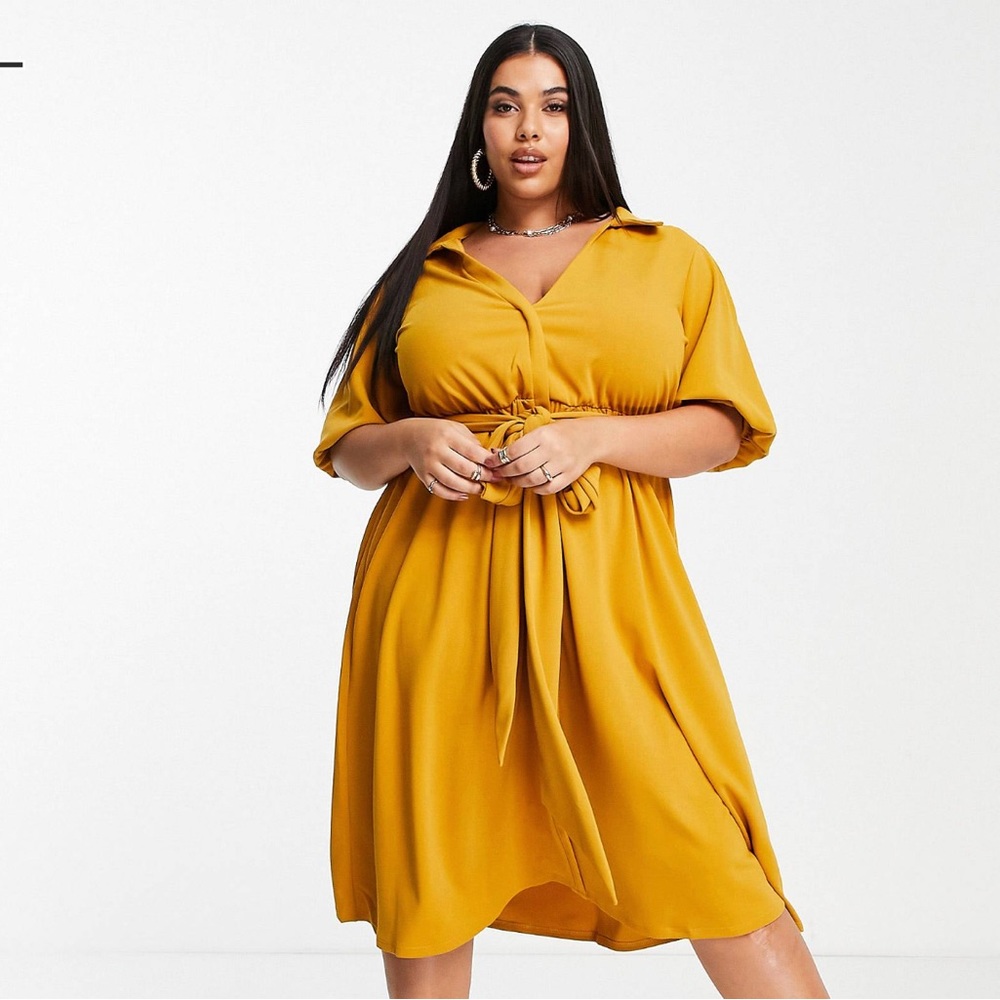 ASOS Design Belted MIDI Shirt Dress (Mustard)